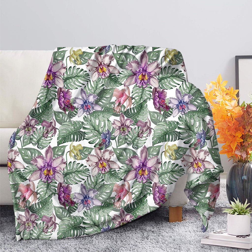 Tropical Cattleya Pattern Print Blanket