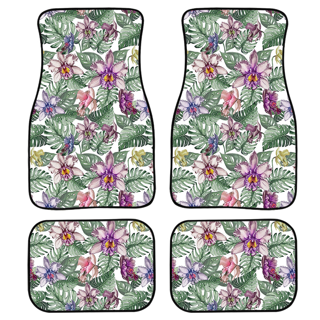 Tropical Cattleya Pattern Print Front and Back Car Floor Mats