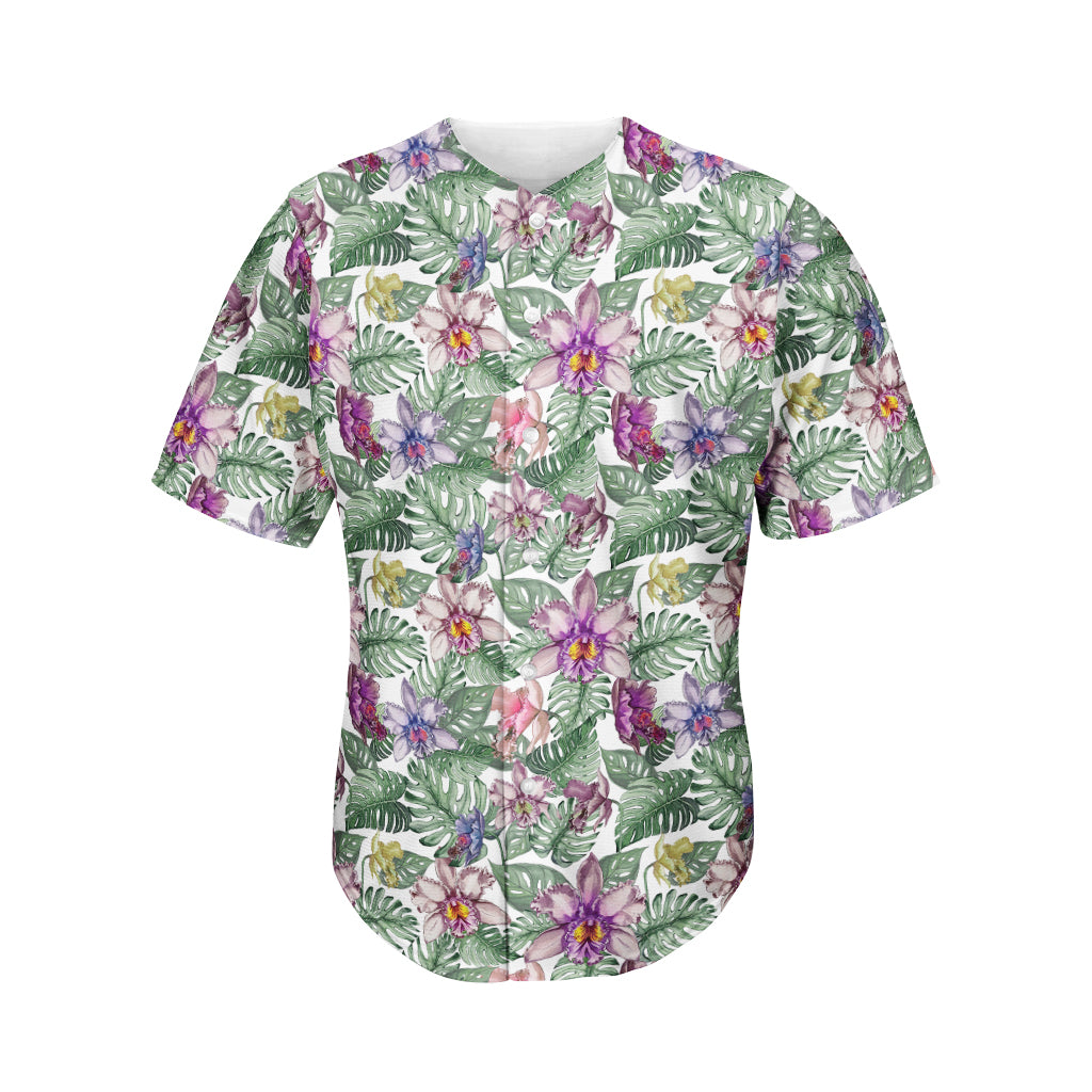 Tropical Cattleya Pattern Print Men's Baseball Jersey