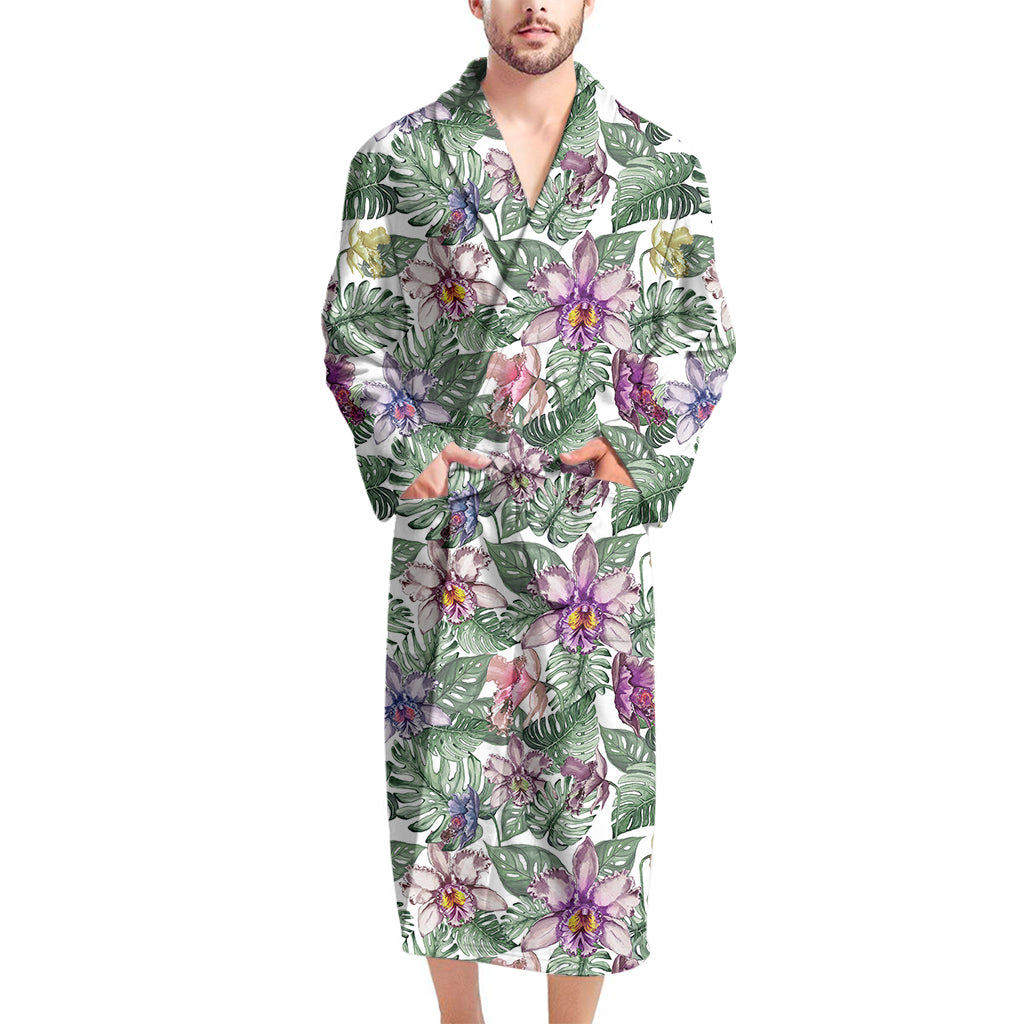 Tropical Cattleya Pattern Print Men's Bathrobe