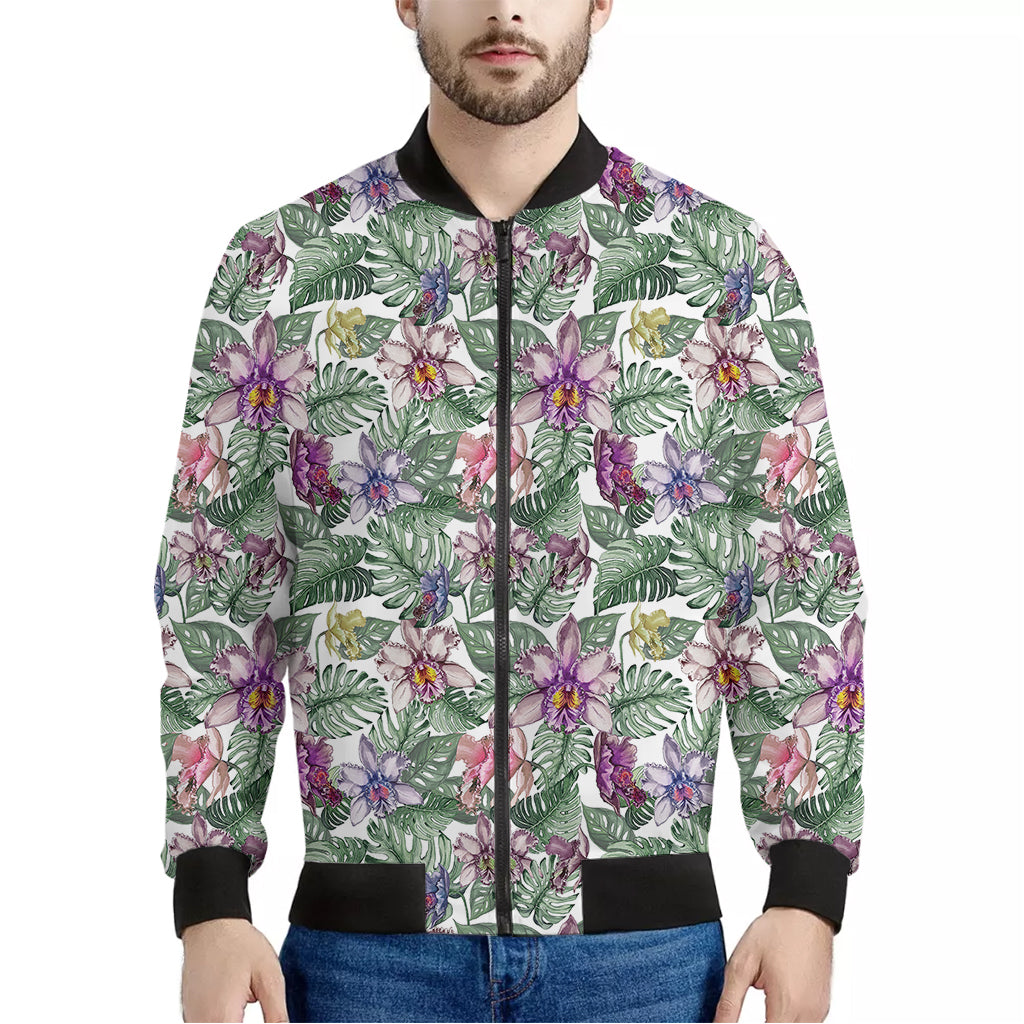 Tropical Cattleya Pattern Print Men's Bomber Jacket