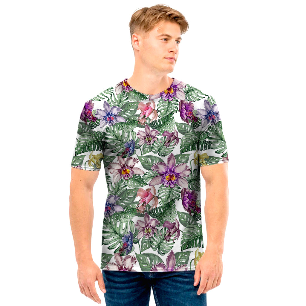 Tropical Cattleya Pattern Print Men's T-Shirt