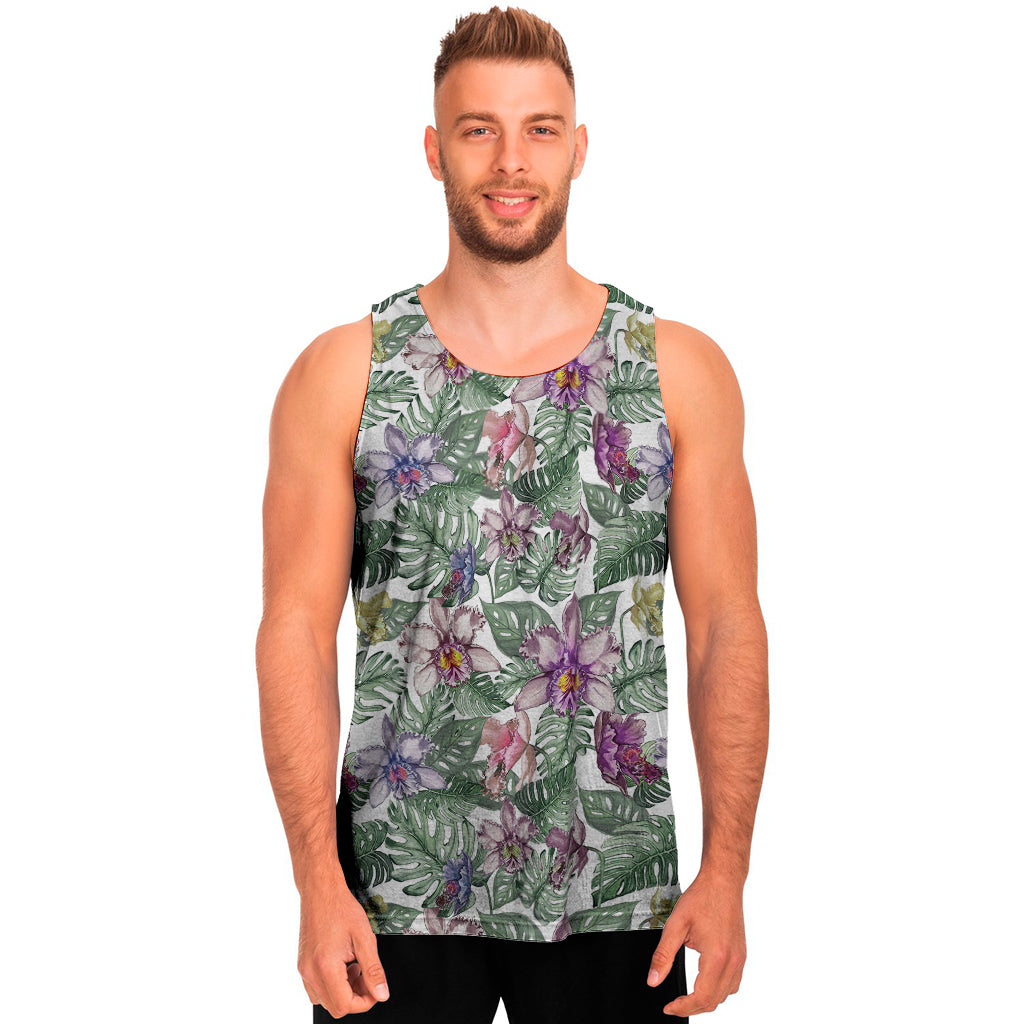 Tropical Cattleya Pattern Print Men's Tank Top