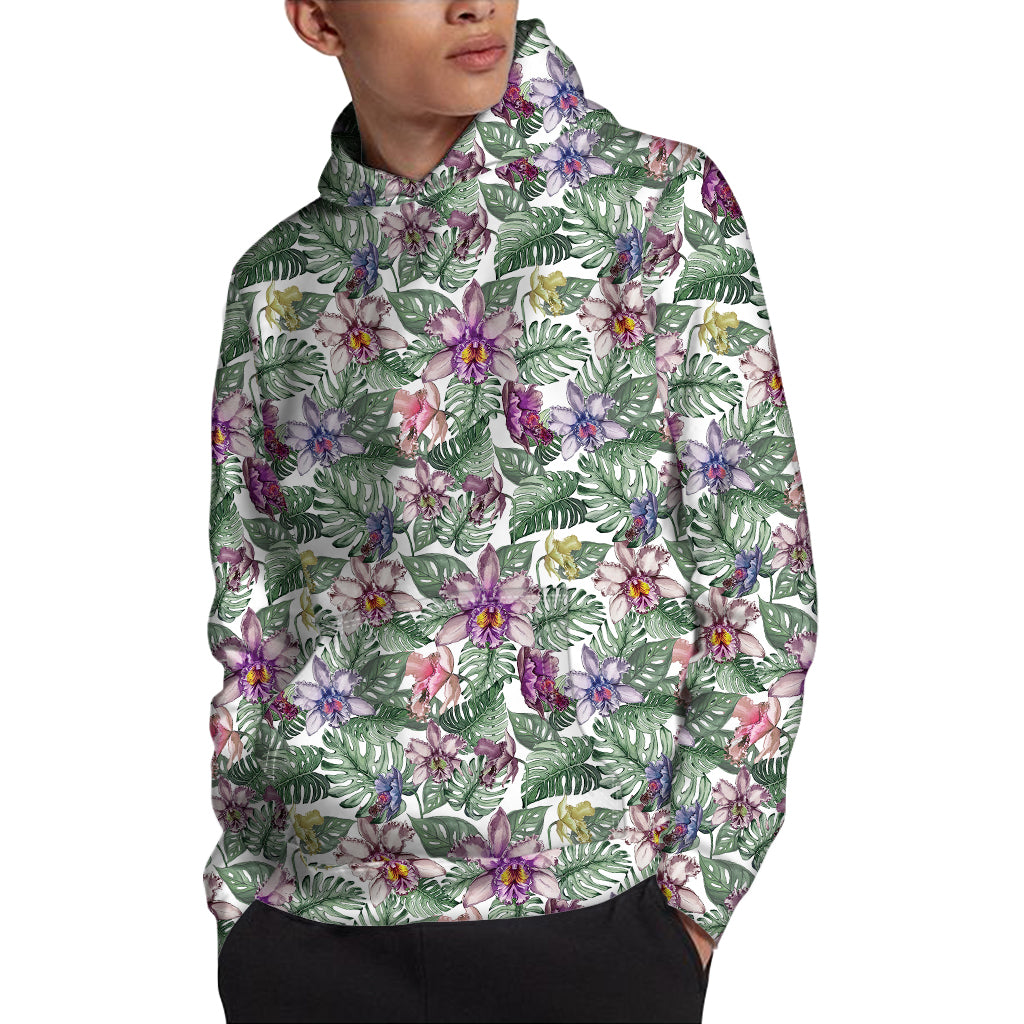 Tropical Cattleya Pattern Print Pullover Hoodie