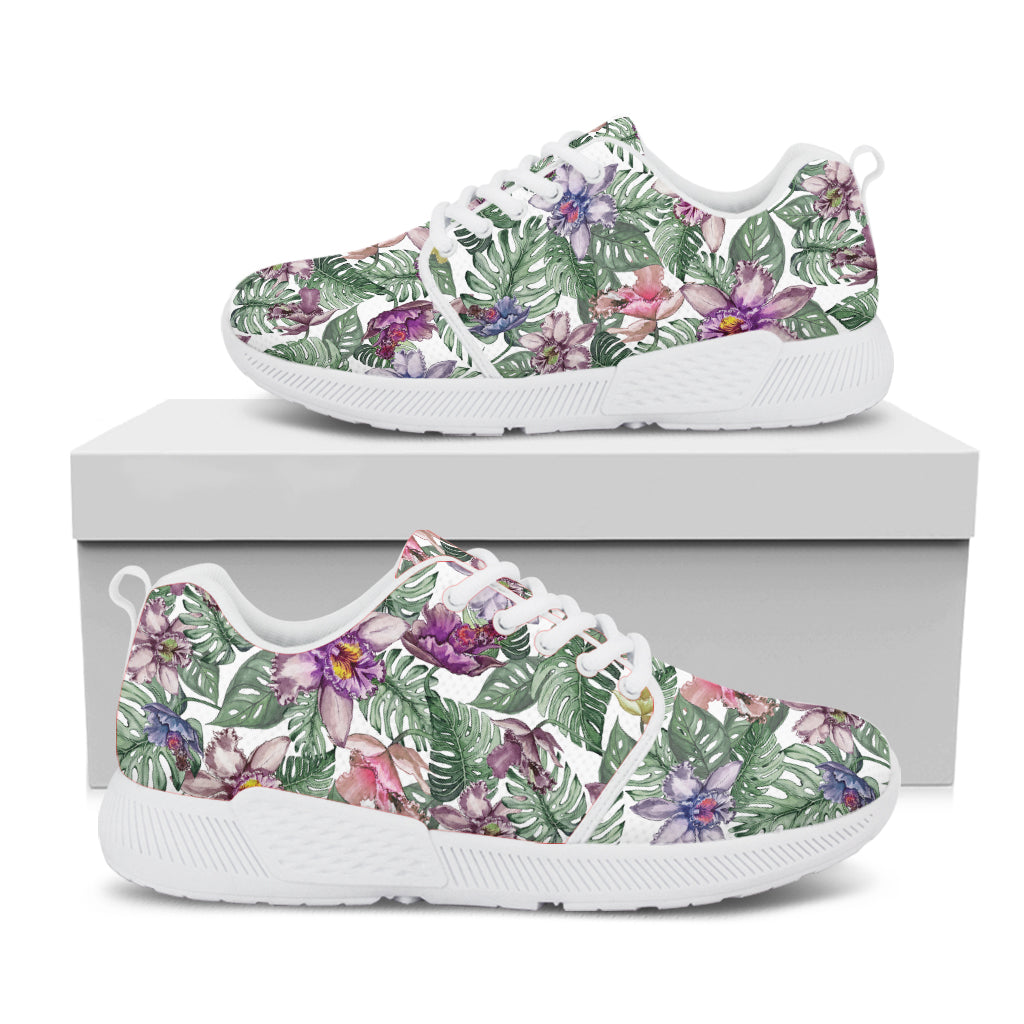 Tropical Cattleya Pattern Print White Athletic Shoes