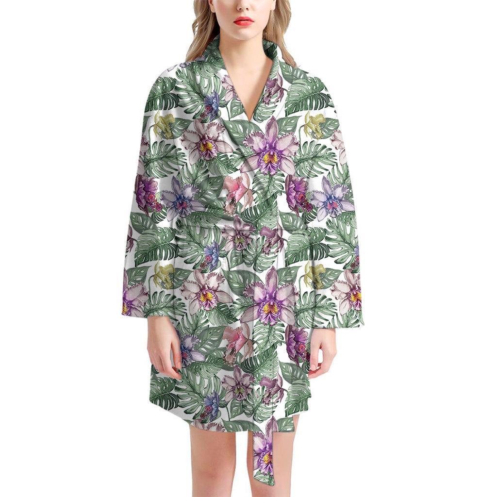 Tropical Cattleya Pattern Print Women's Bathrobe