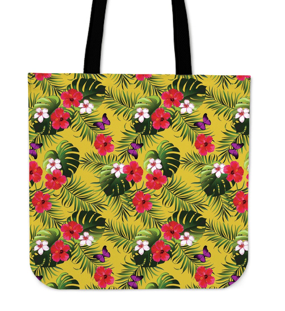 Tropical Exotic Hawaiian Pattern Print Canvas Tote Bag