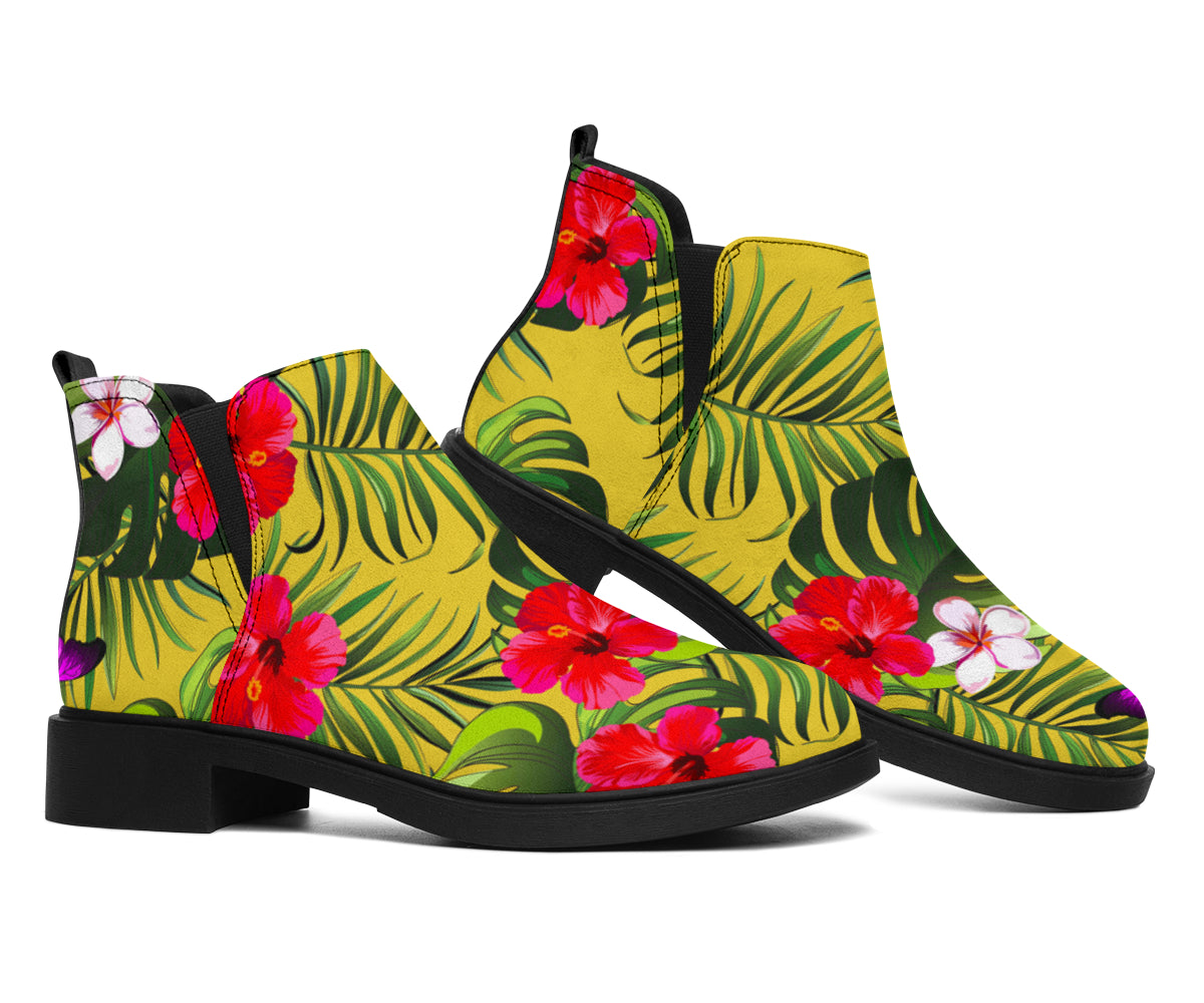 Tropical Exotic Hawaiian Pattern Print Flat Ankle Boots