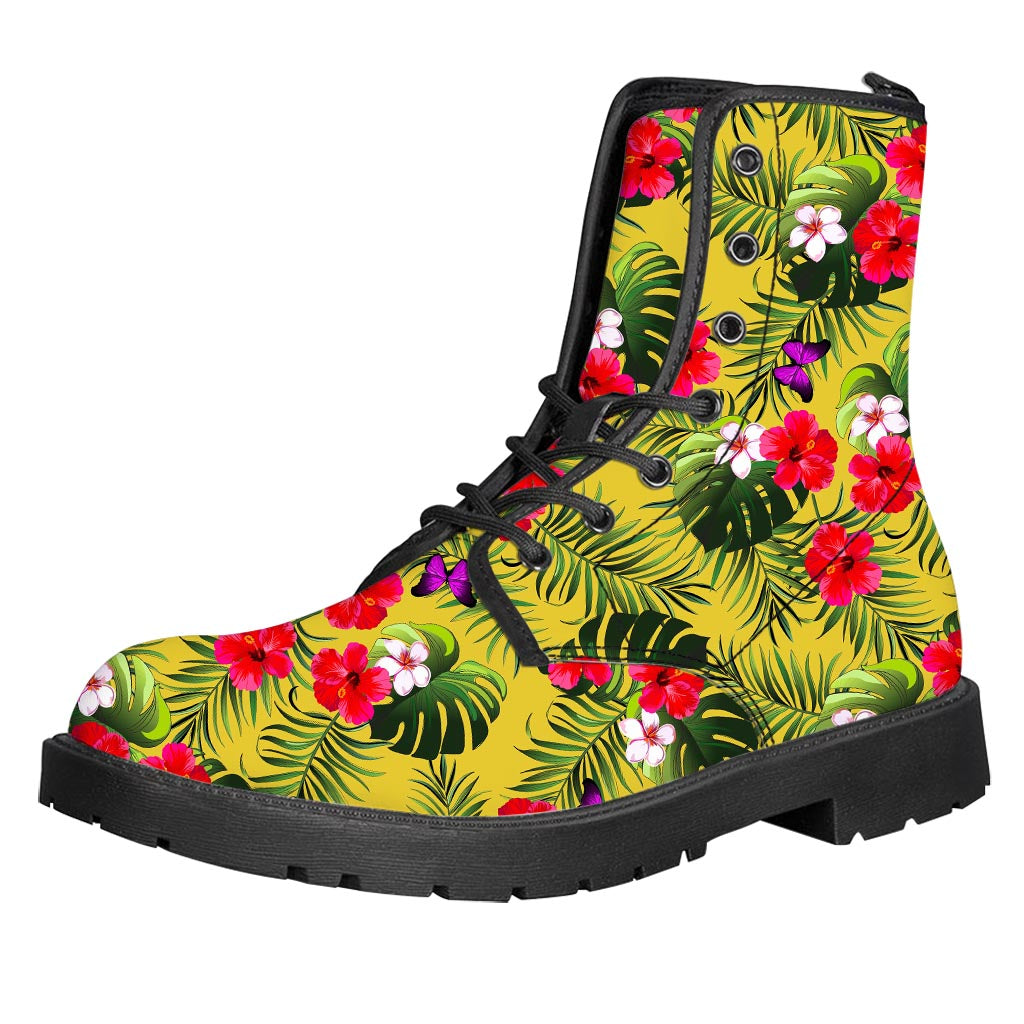 Tropical Exotic Hawaiian Pattern Print Leather Boots