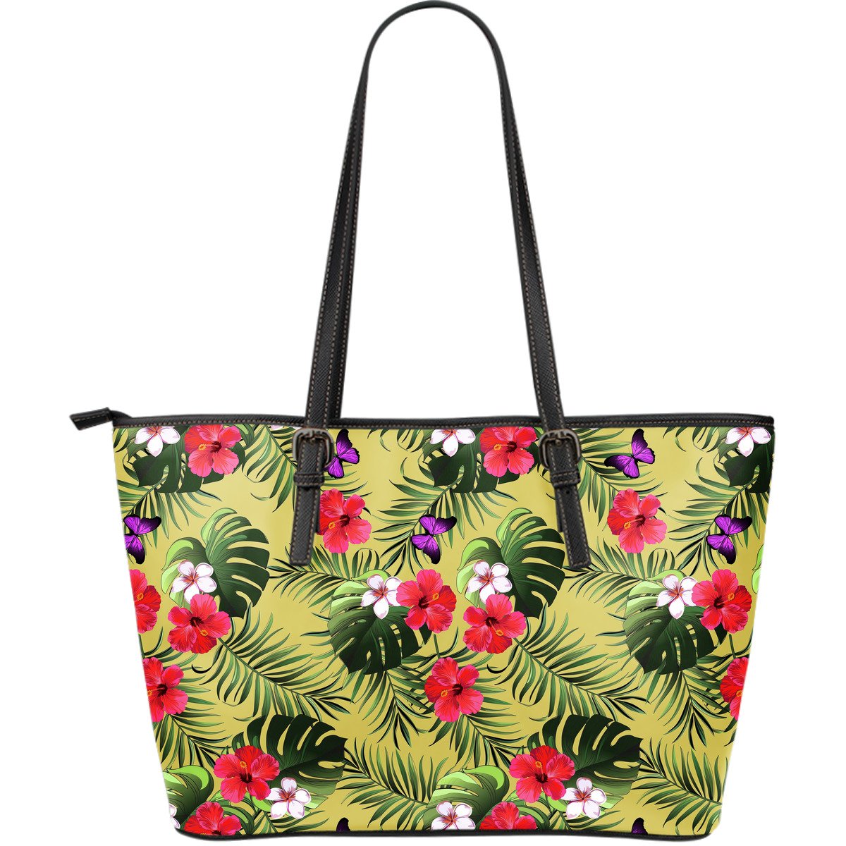 Tropical Exotic Hawaiian Pattern Print Leather Tote Bag