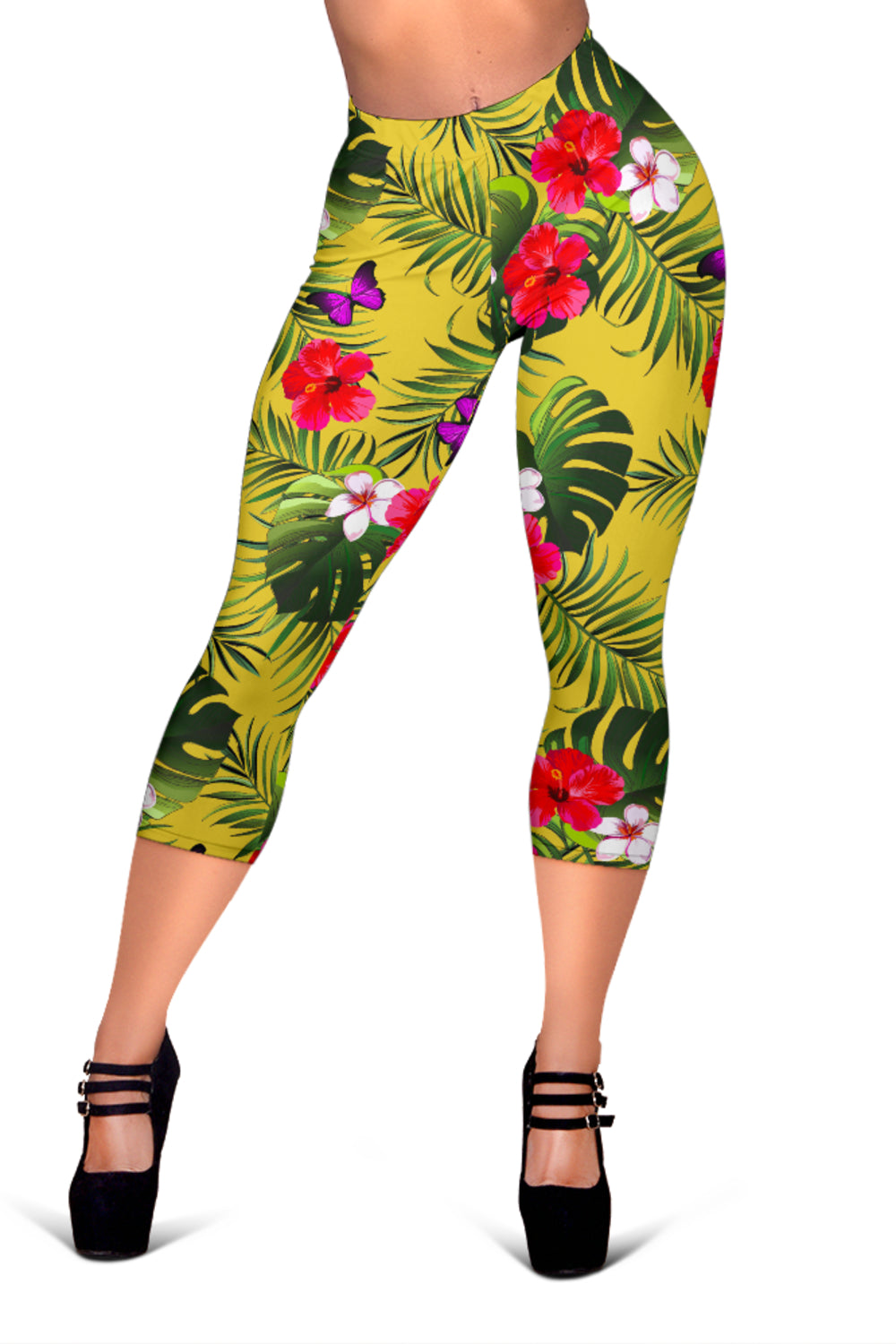 Tropical Exotic Hawaiian Pattern Print Women's Capri Leggings