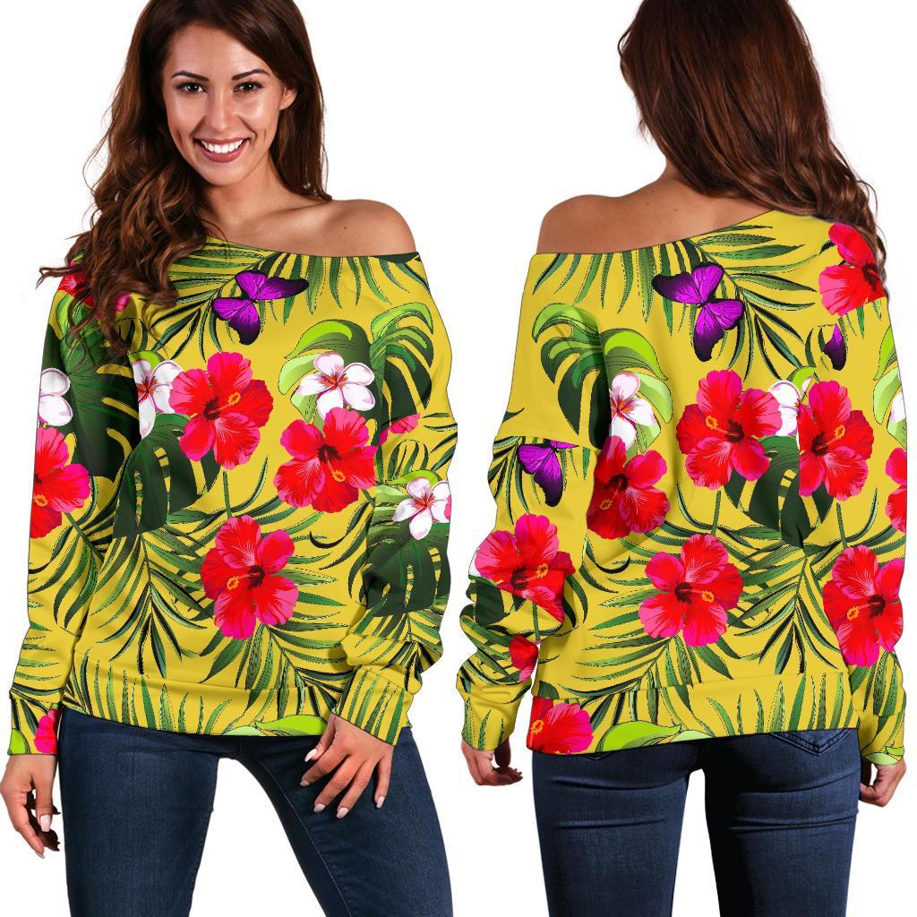 Tropical Exotic Hawaiian Pattern Print Women's Off-Shoulder Sweatshirt