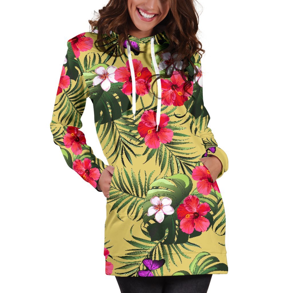 Tropical Exotic Hawaiian Pattern Print Women's Pullover Hoodie Dress