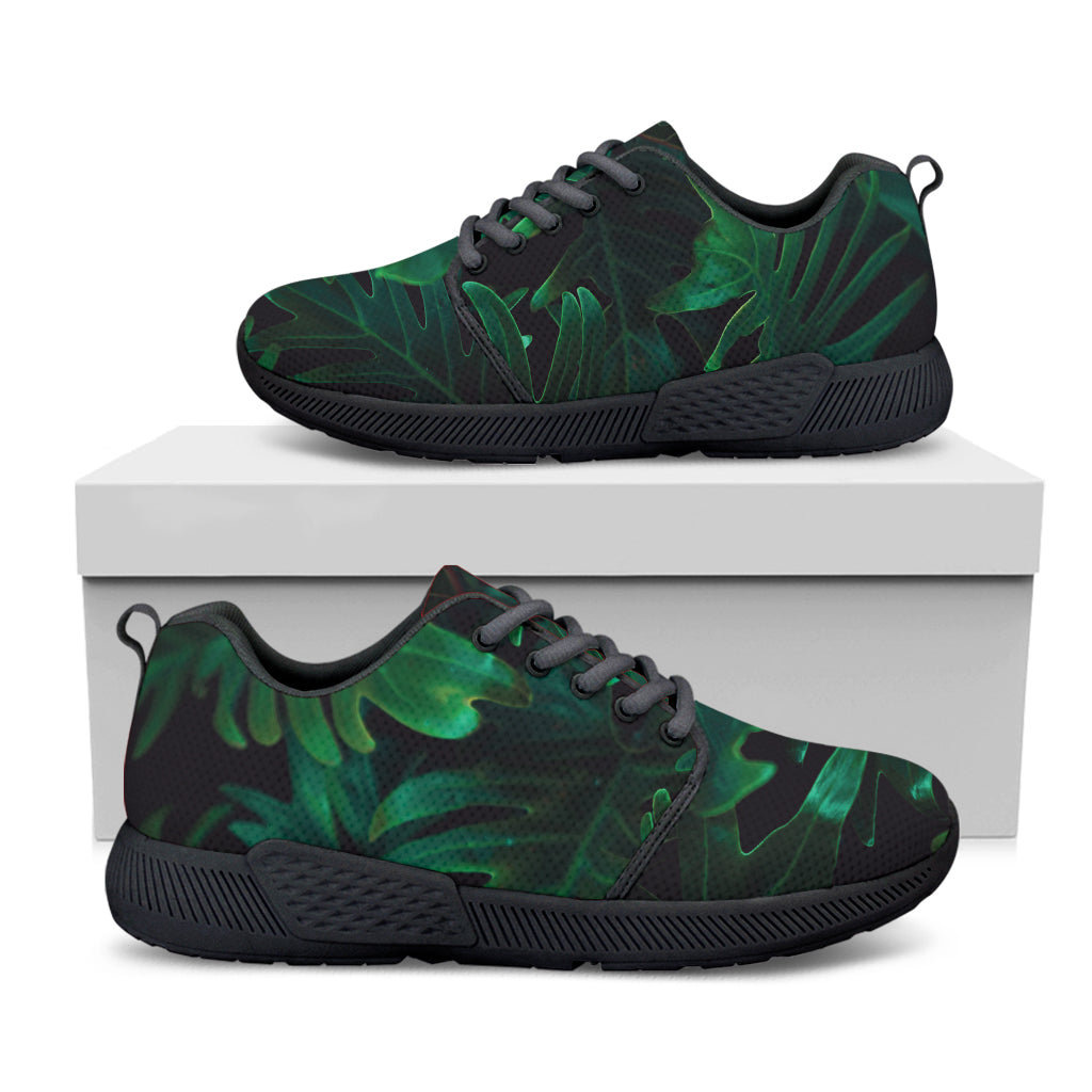 Tropical Fern Leaf Print Black Athletic Shoes