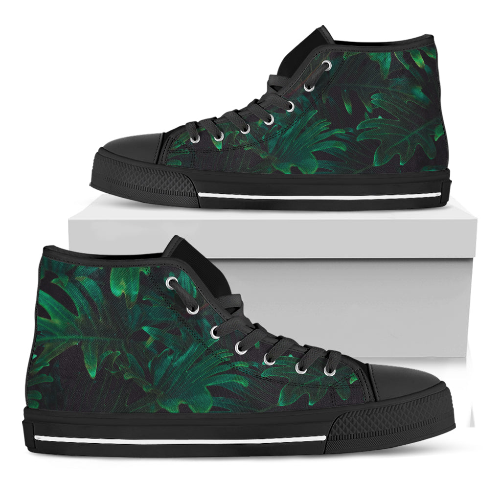 Tropical Fern Leaf Print Black High Top Shoes