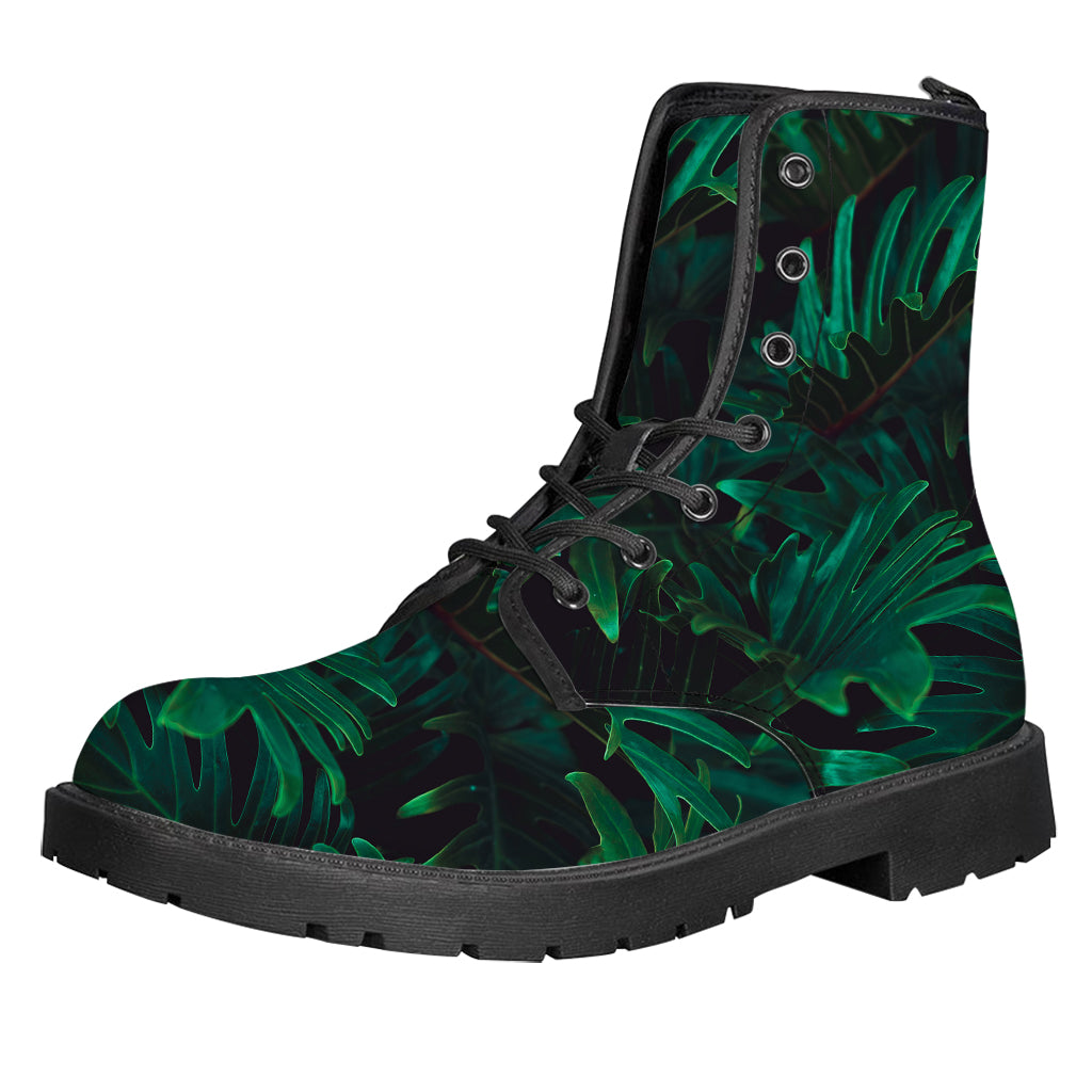 Tropical Fern Leaf Print Leather Boots