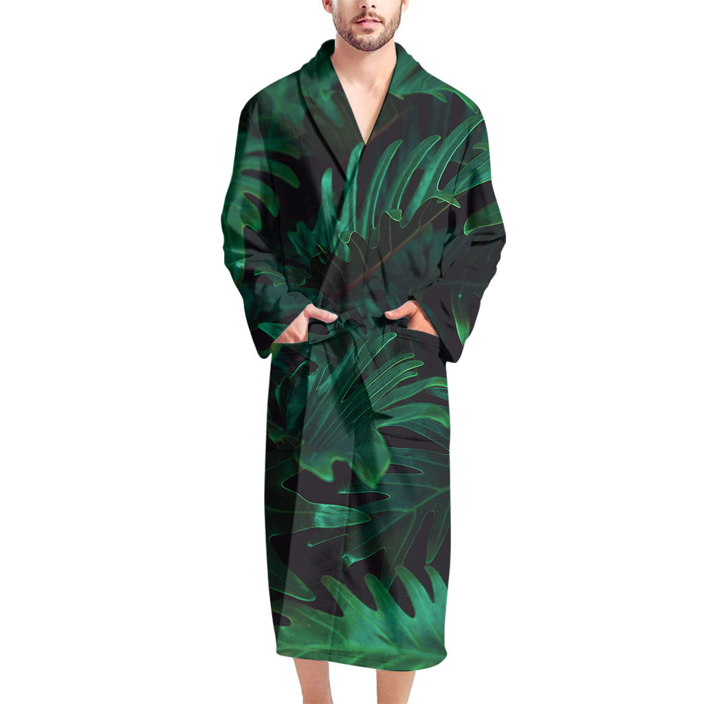 Tropical Fern Leaf Print Men's Bathrobe