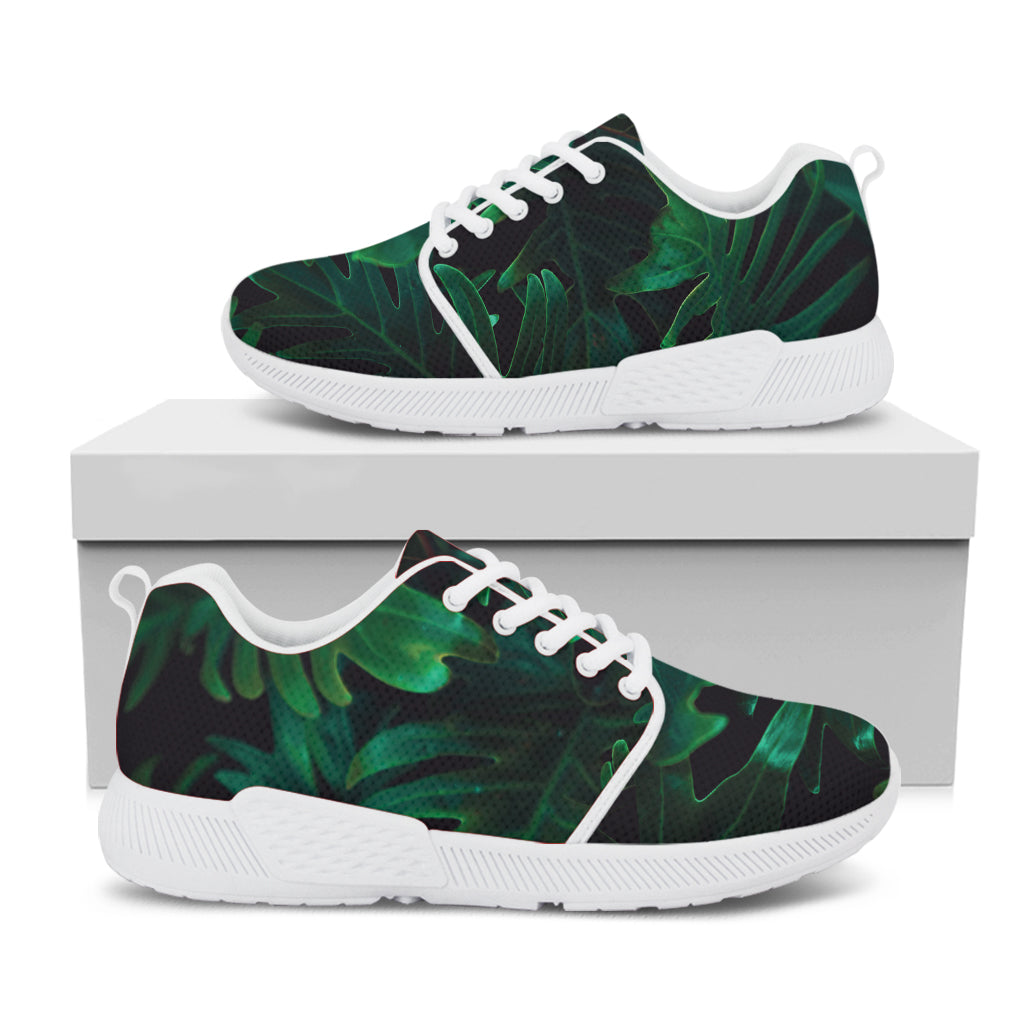 Tropical Fern Leaf Print White Athletic Shoes