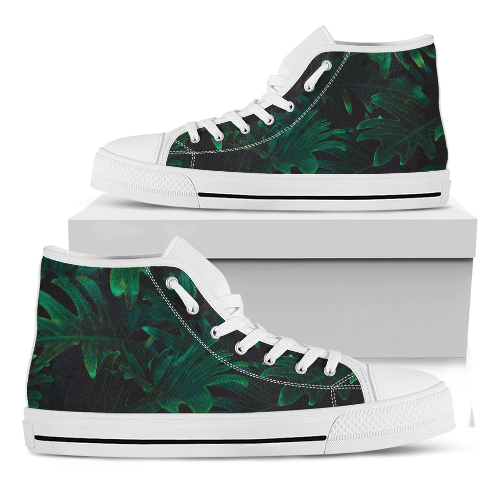 Tropical Fern Leaf Print White High Top Shoes