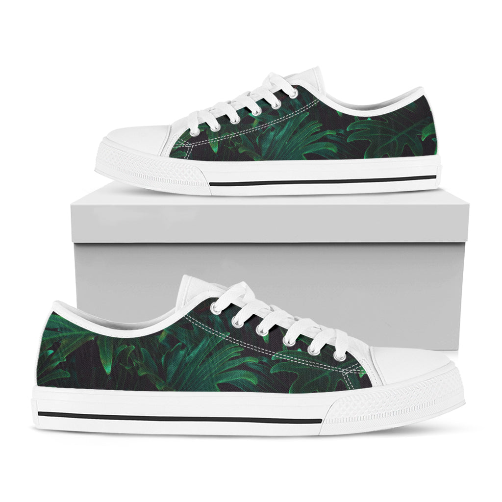 Tropical Fern Leaf Print White Low Top Shoes