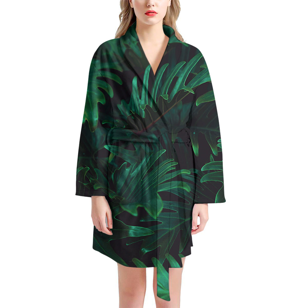 Tropical Fern Leaf Print Women's Bathrobe