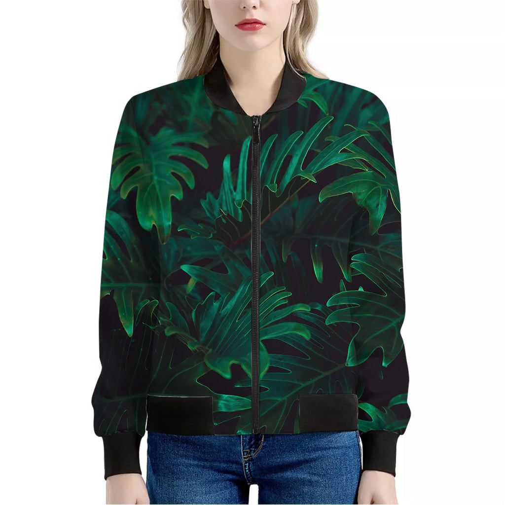 Tropical Fern Leaf Print Women's Bomber Jacket