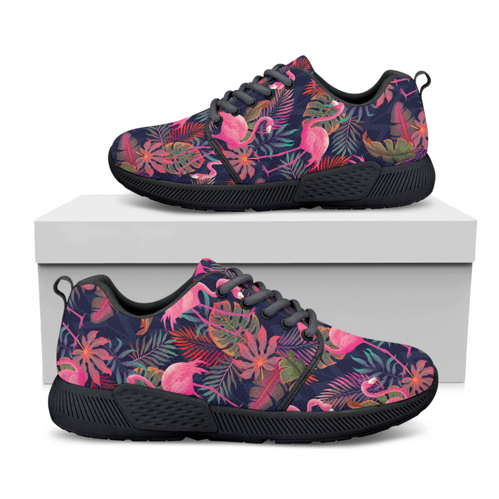 Tropical Flamingo Aloha Pattern Print Black Athletic Shoes