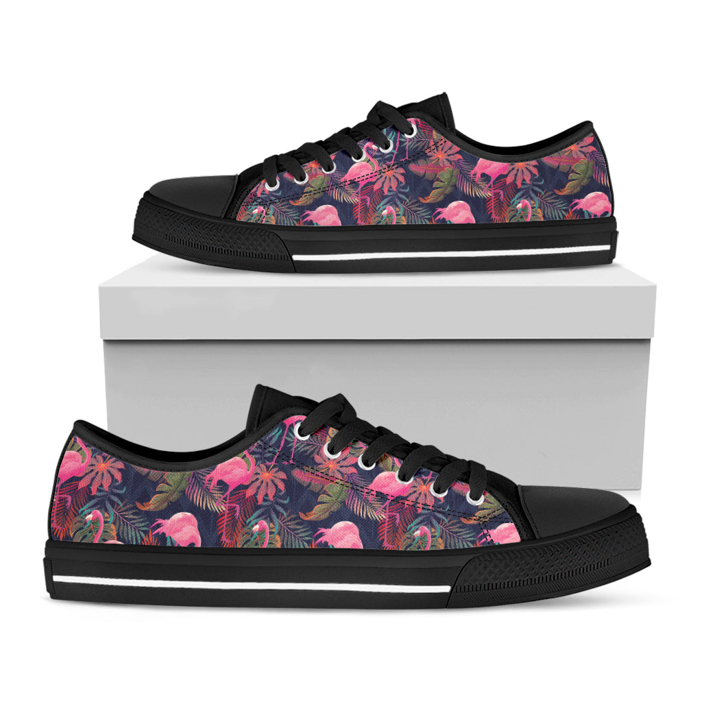 Tropical Flamingo Aloha Pattern Print Black Low Top Shoes