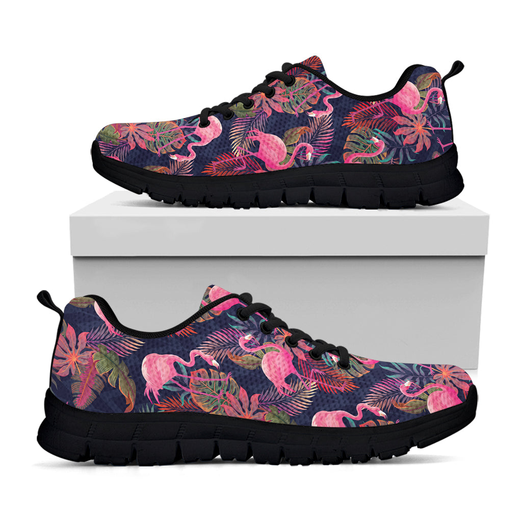 Tropical Flamingo Aloha Pattern Print Black Sneakers