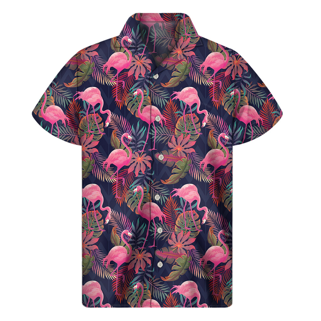 Tropical Flamingo Aloha Pattern Print Men's Short Sleeve Shirt