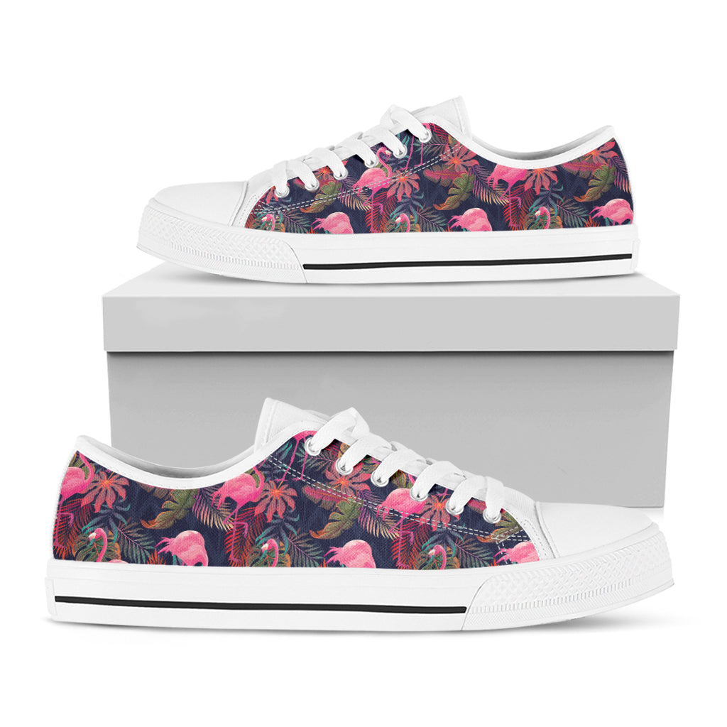 Tropical Flamingo Aloha Pattern Print White Low Top Shoes