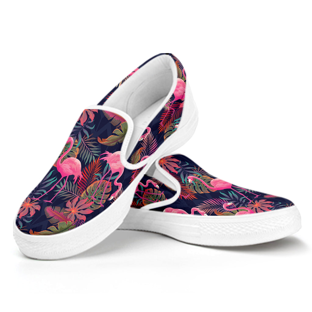 Tropical Flamingo Aloha Pattern Print White Slip On Shoes