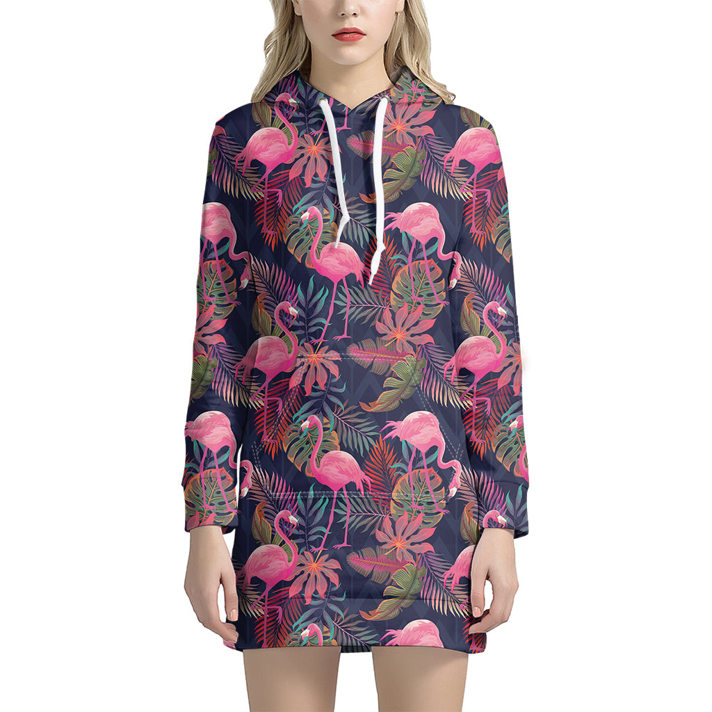 Tropical Flamingo Aloha Pattern Print Women's Pullover Hoodie Dress