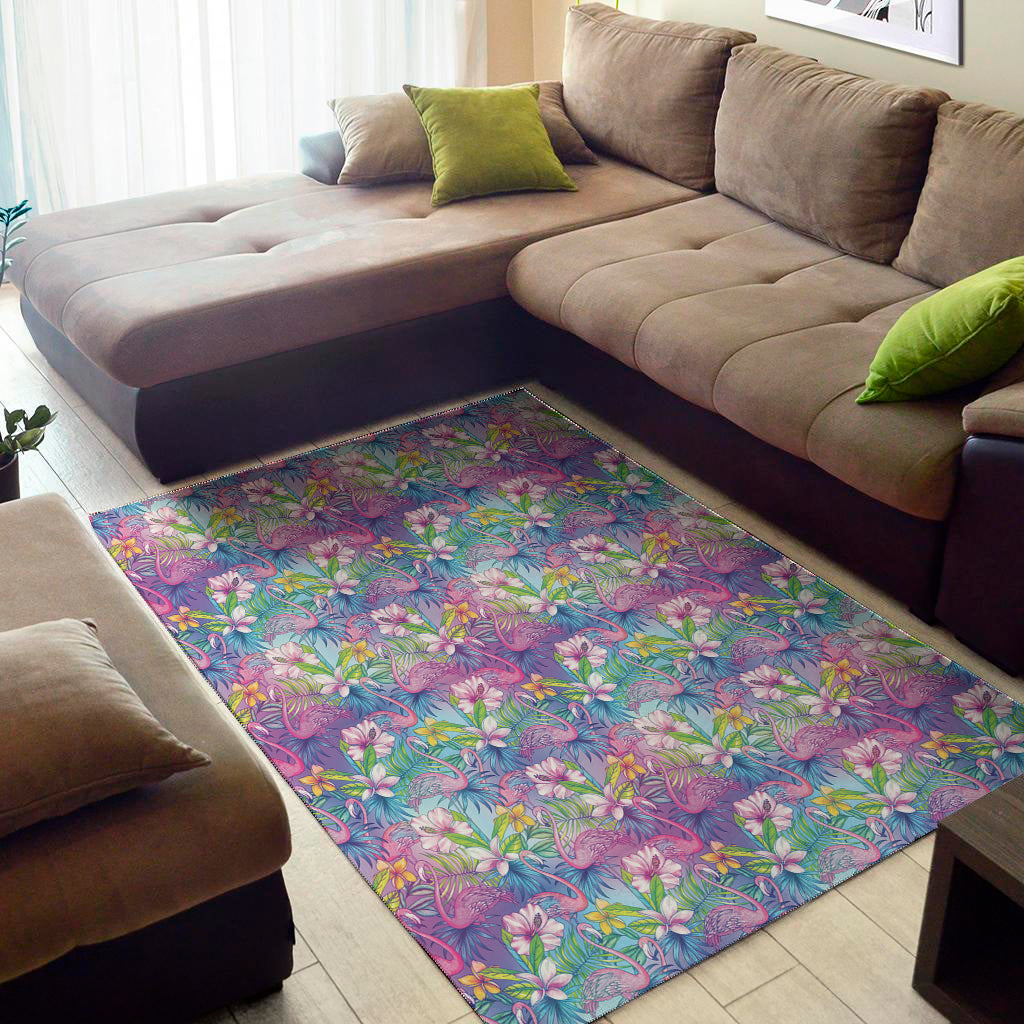 Tropical Flamingo And Hibiscus Print Area Rug