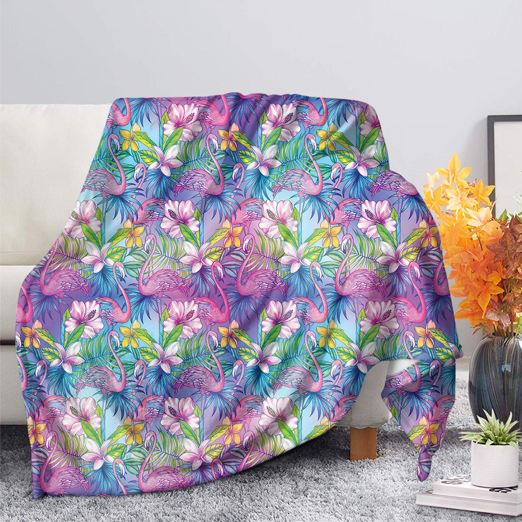 Tropical Flamingo And Hibiscus Print Blanket