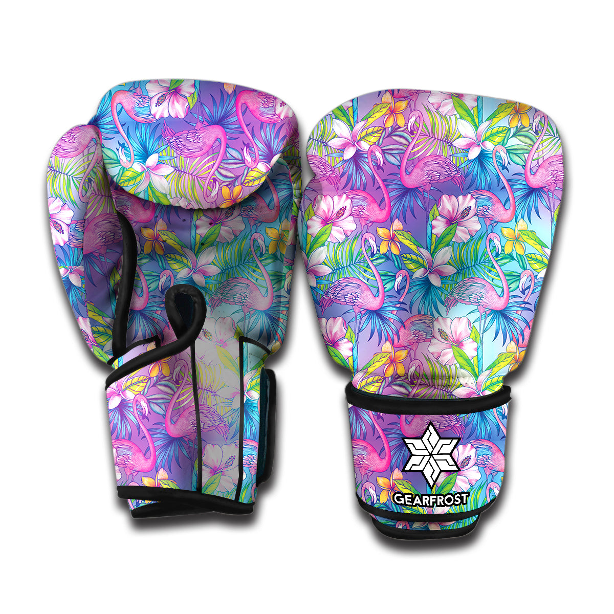 Tropical Flamingo And Hibiscus Print Boxing Gloves