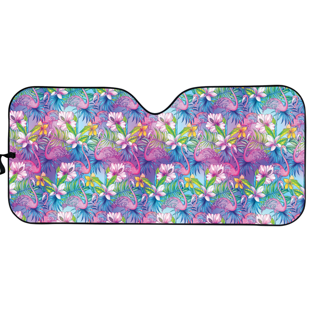 Tropical Flamingo And Hibiscus Print Car Sun Shade