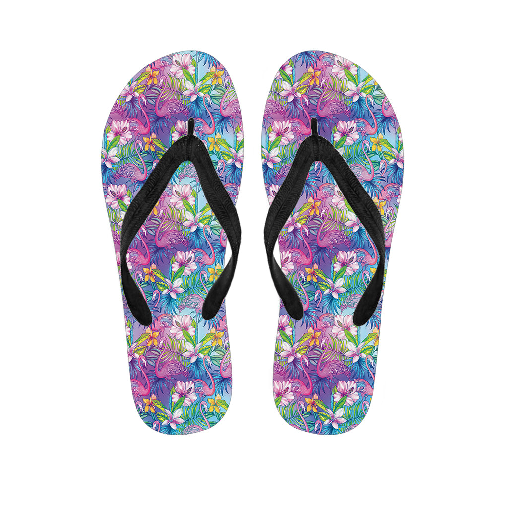 Tropical Flamingo And Hibiscus Print Flip Flops