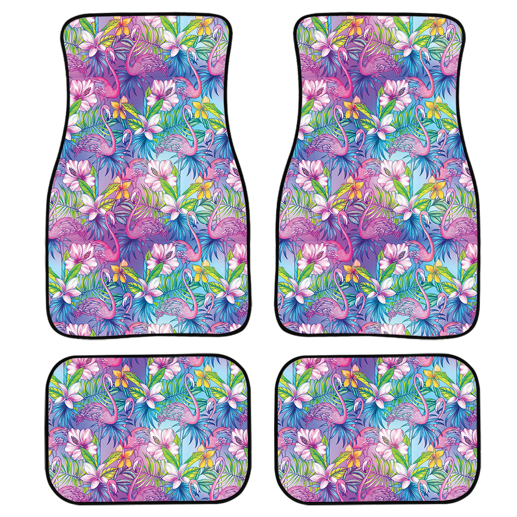 Tropical Flamingo And Hibiscus Print Front and Back Car Floor Mats