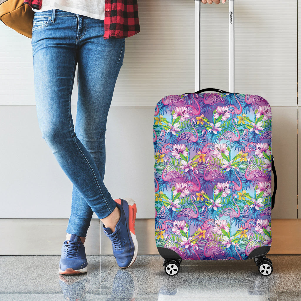 Tropical Flamingo And Hibiscus Print Luggage Cover