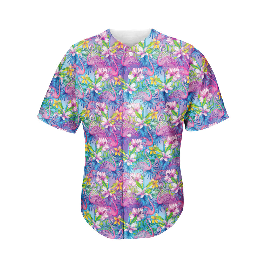 Tropical Flamingo And Hibiscus Print Men's Baseball Jersey