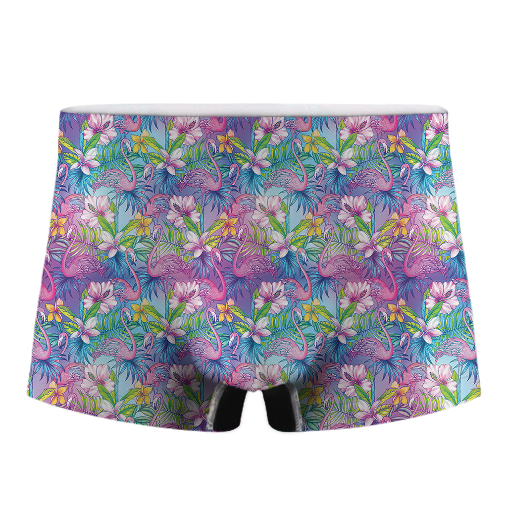 Tropical Flamingo And Hibiscus Print Men's Boxer Briefs