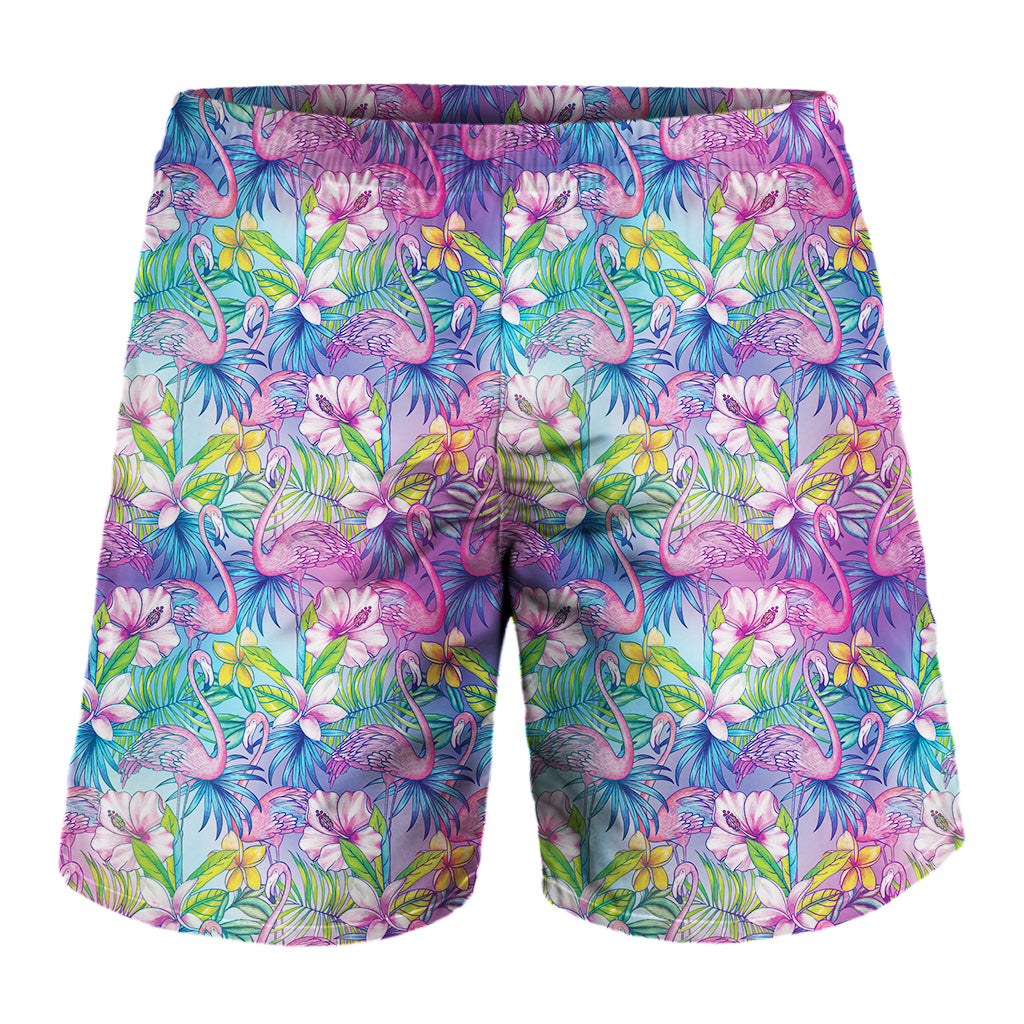 Tropical Flamingo And Hibiscus Print Men's Shorts