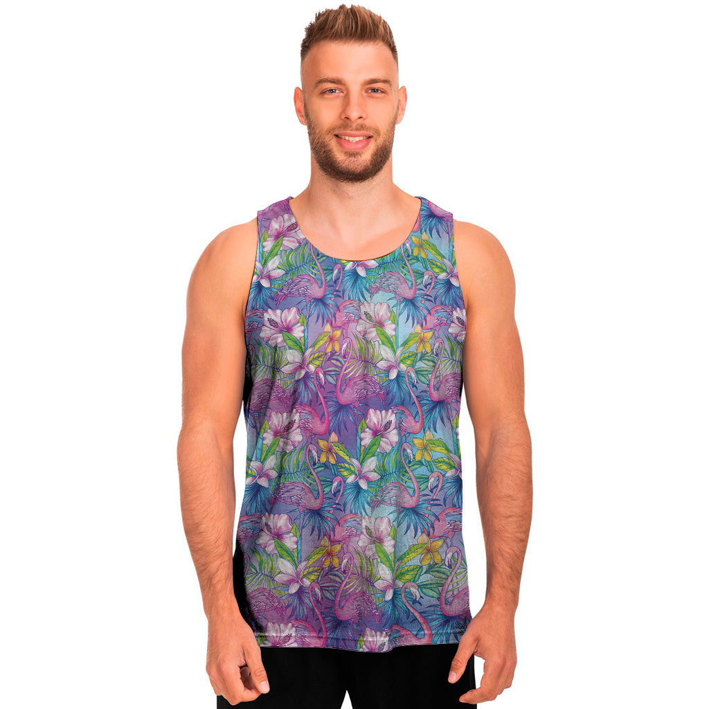 Tropical Flamingo And Hibiscus Print Men's Tank Top