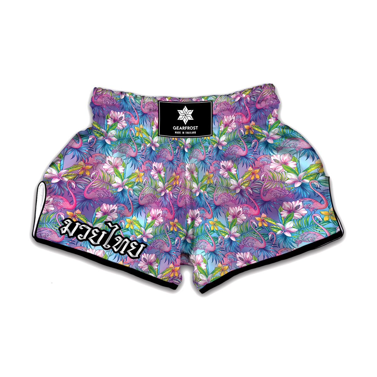 Tropical Flamingo And Hibiscus Print Muay Thai Boxing Shorts