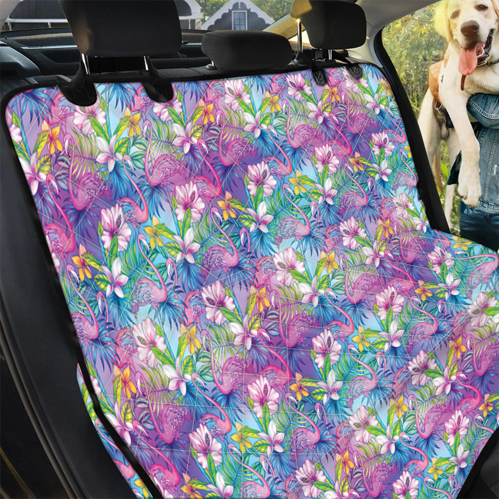 Tropical Flamingo And Hibiscus Print Pet Car Back Seat Cover