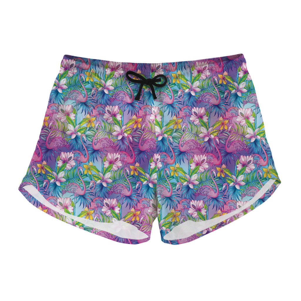 Tropical Flamingo And Hibiscus Print Women's Shorts