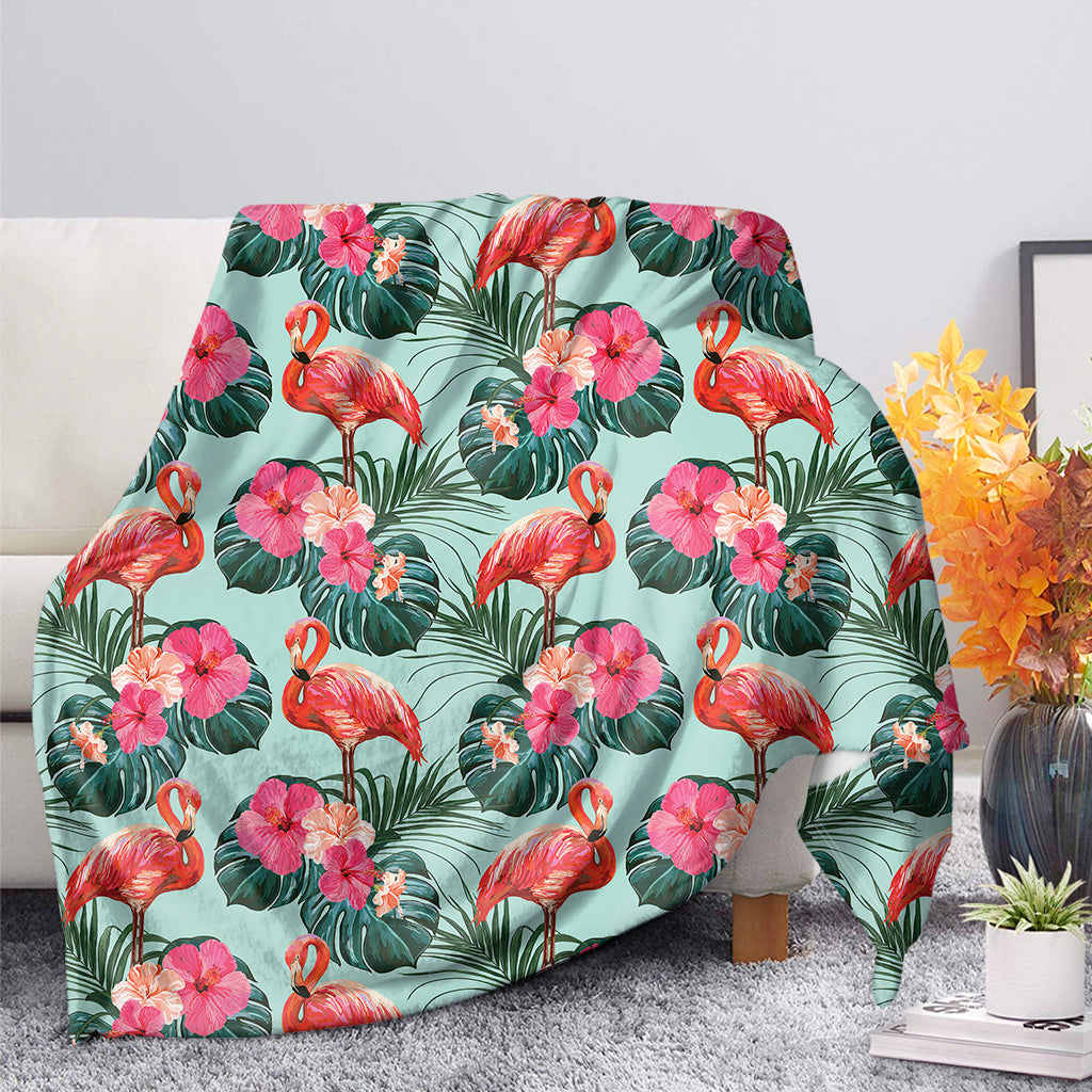 Tropical Floral Flamingo Pattern Print Blanket