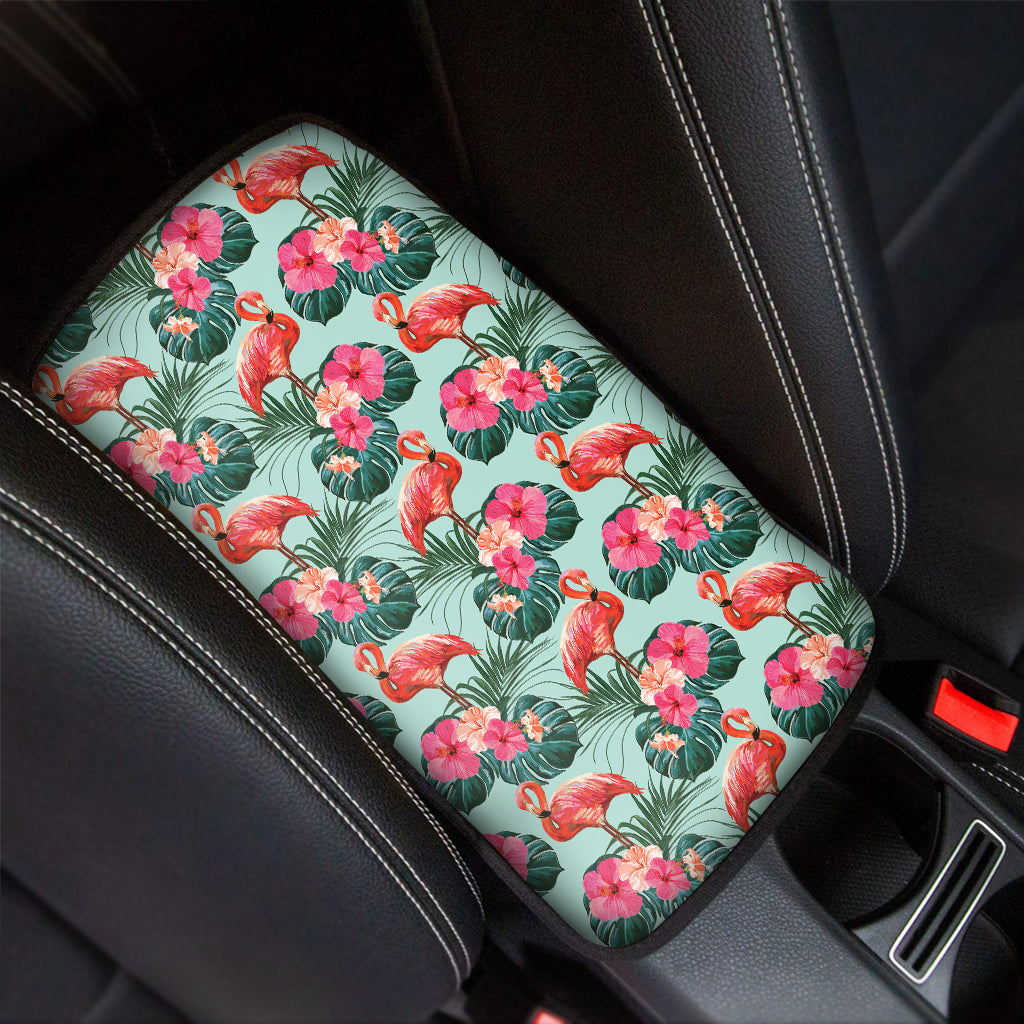 Tropical Floral Flamingo Pattern Print Car Center Console Cover