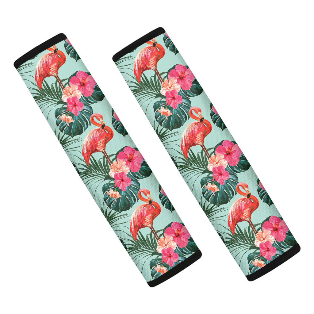 Tropical Floral Flamingo Pattern Print Car Seat Belt Covers